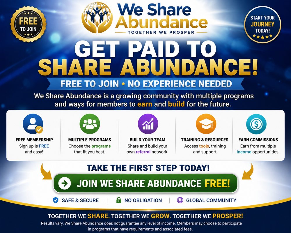 We Share Abundance promotional splash page
